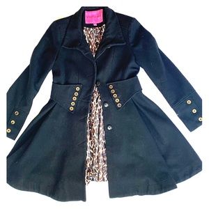 Betsy Johnson Leopard Black wool winter coat